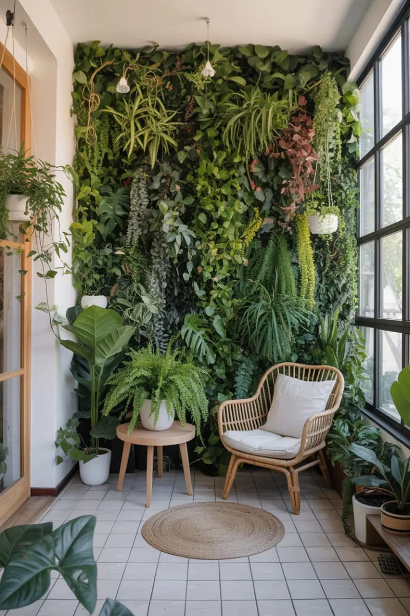 19 Small Sunroom Ideas to Brighten Small Spaces 45 floor-to-ceiling greenery wall for an indoor jungle feel 1