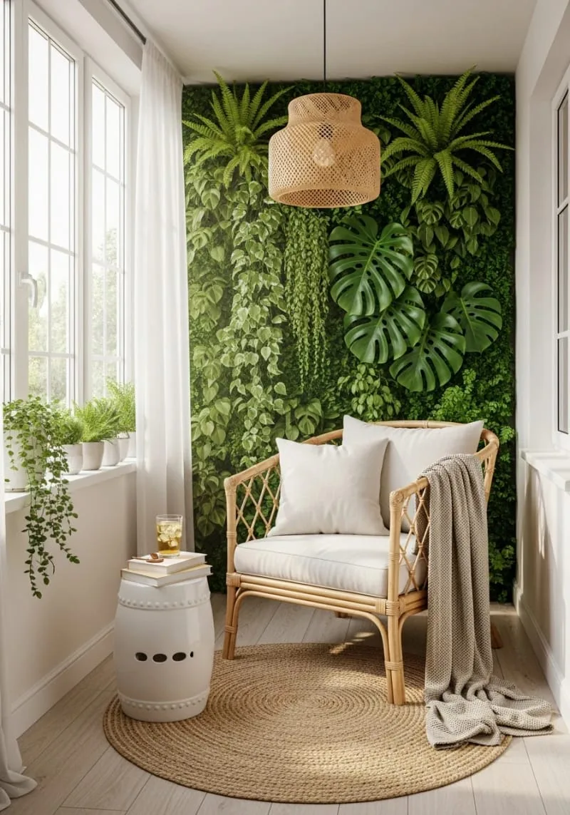 19 Small Sunroom Ideas to Brighten Small Spaces 46 floor-to-ceiling greenery wall for an indoor jungle feel 1