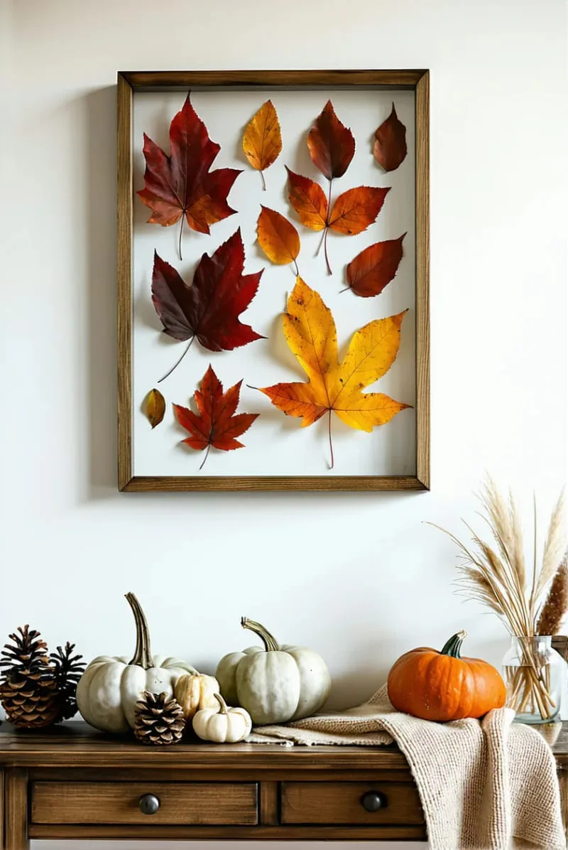 framed pressed maple leaves wall art for cozy autumn vibes 1
