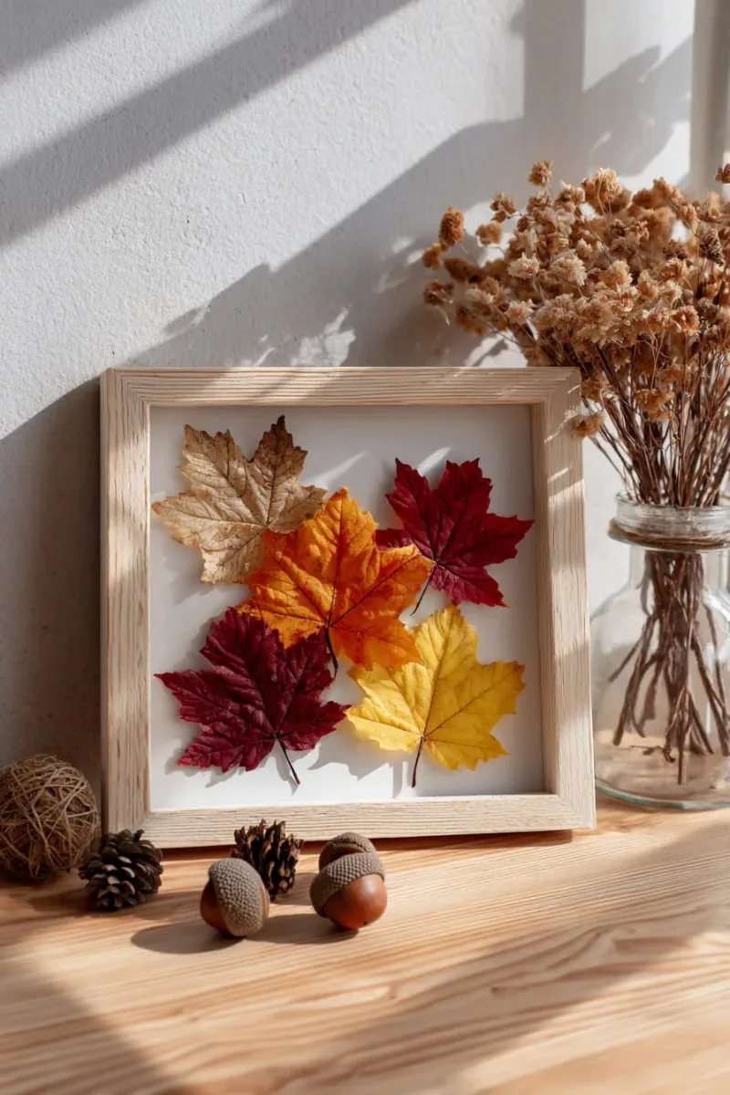 framed pressed maple leaves wall art for cozy autumn vibes 1