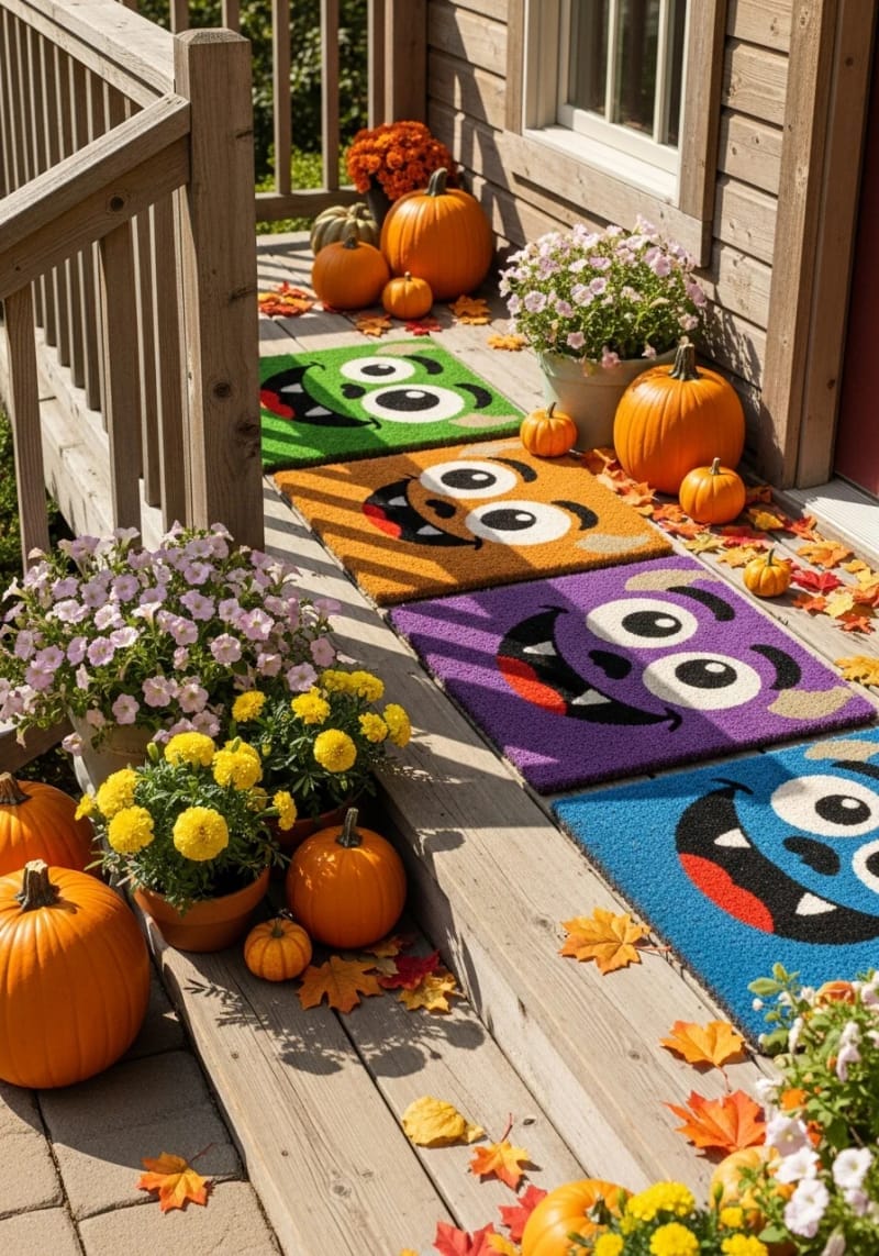 21 Super Cute Halloween Decor Ideas With A Unique Style 51 friendly monster face doormats 1