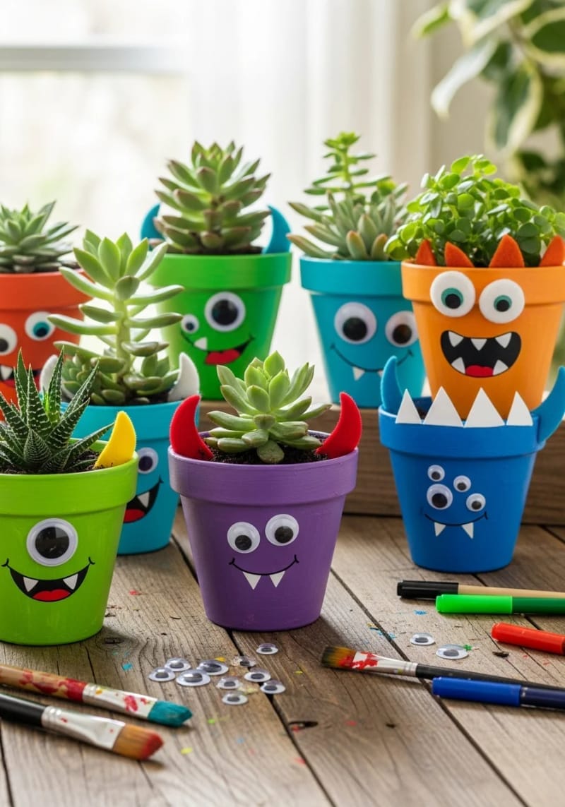friendly monster planters with googly eyes 1