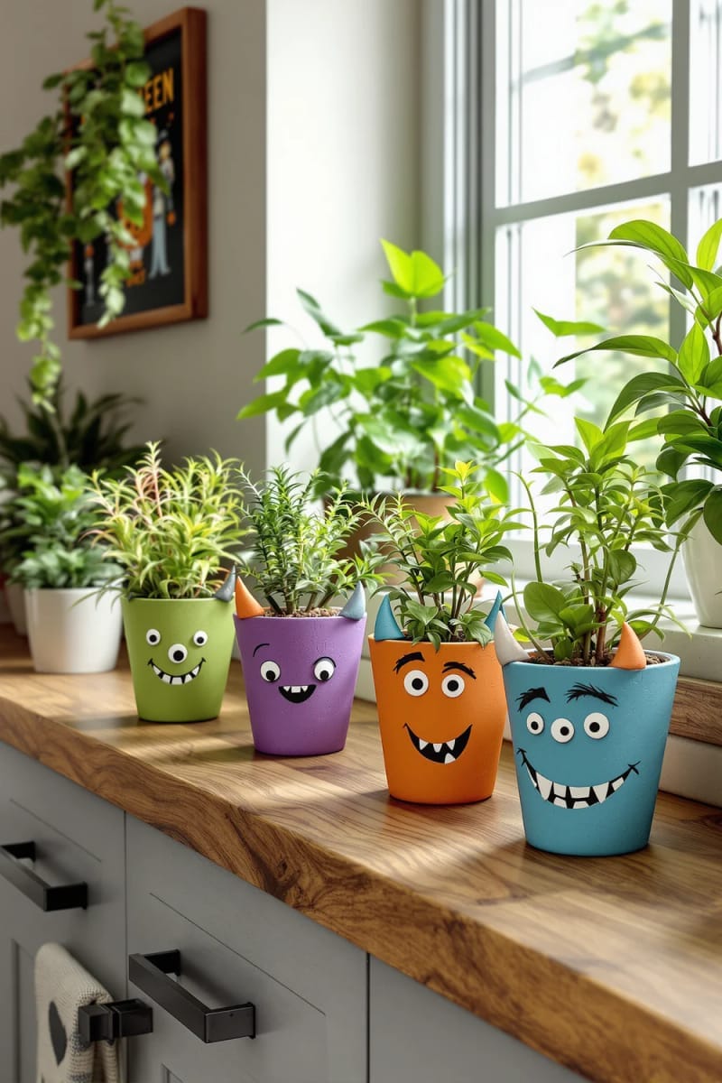 friendly monster planters with googly eyes 1