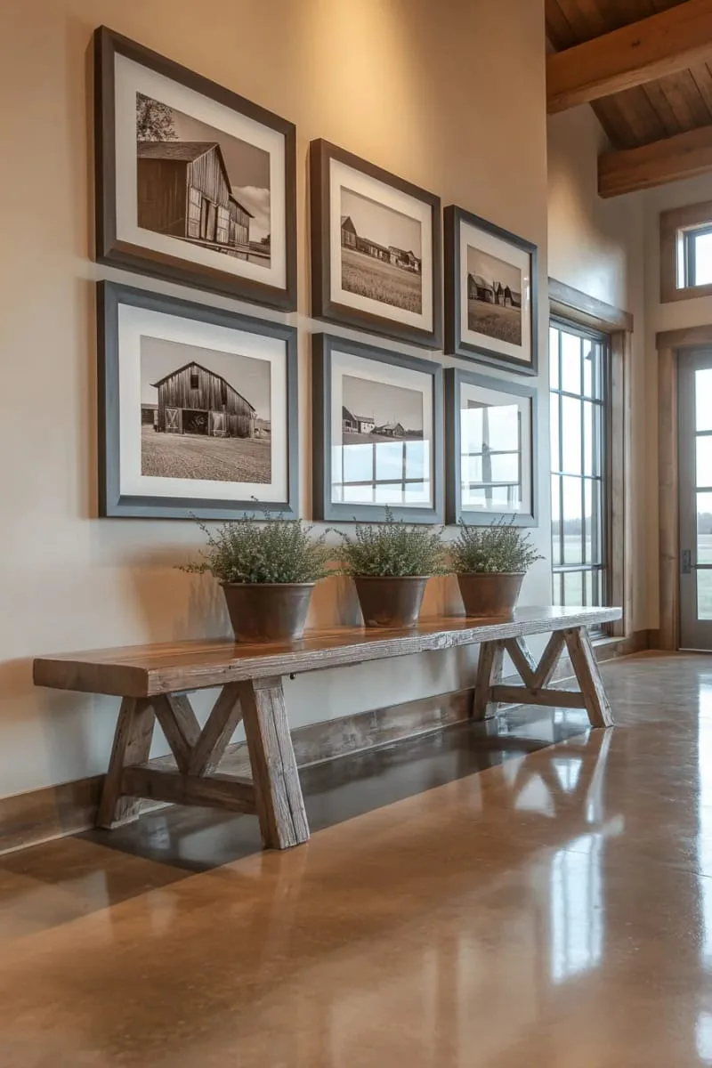 29 Unique Barndominium Interiors For Your Next Makeover 63 gallery wall of vintage rural photography in the main hallway 1