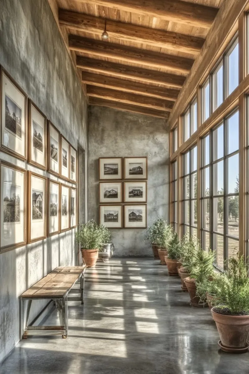 29 Unique Barndominium Interiors For Your Next Makeover 64 gallery wall of vintage rural photography in the main hallway 1