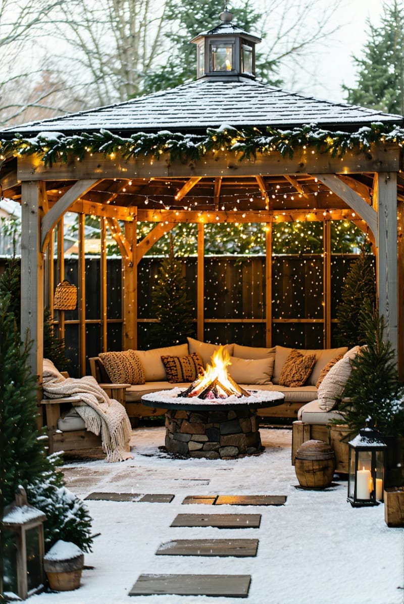 gazebo-inspired pergola with enclosed sides for winter gatherings 1