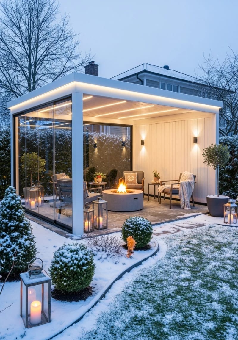 gazebo-inspired pergola with enclosed sides for winter gatherings 1