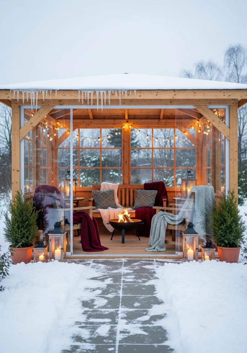 gazebo-inspired pergola with enclosed sides for winter gatherings 1