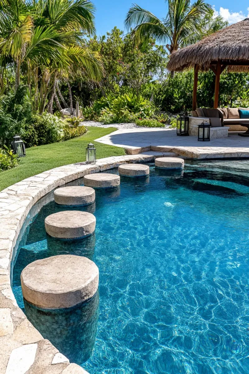 geometric plunge pool with built-in underwater bench seating 1