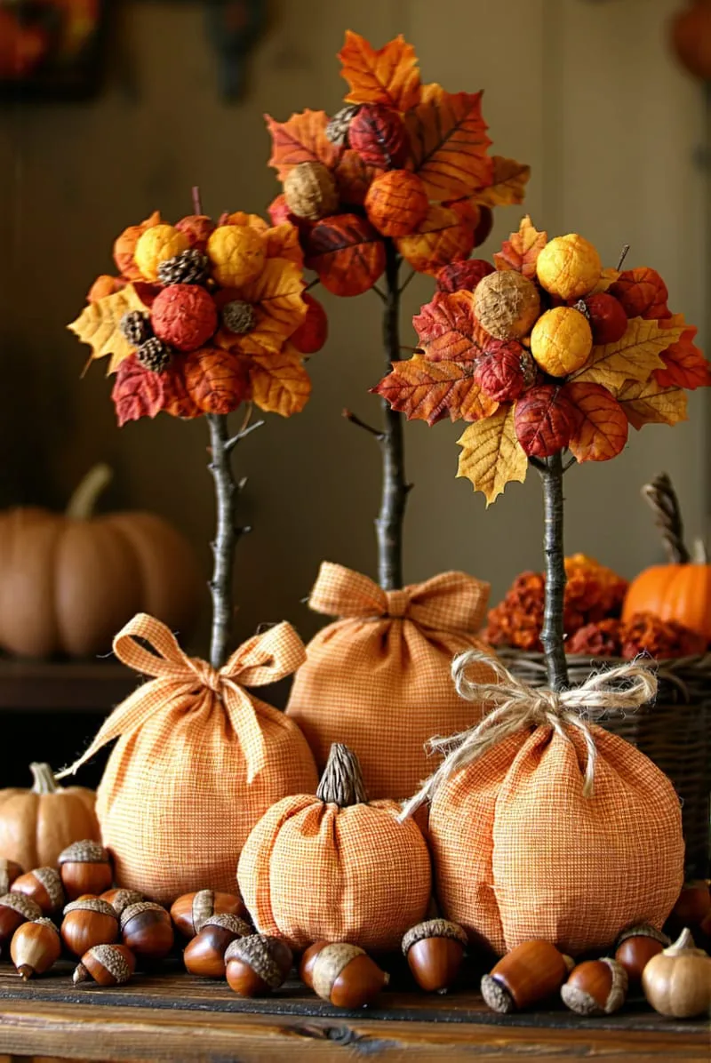 gingham fabric pumpkins and raffia bows as quirky touches 1