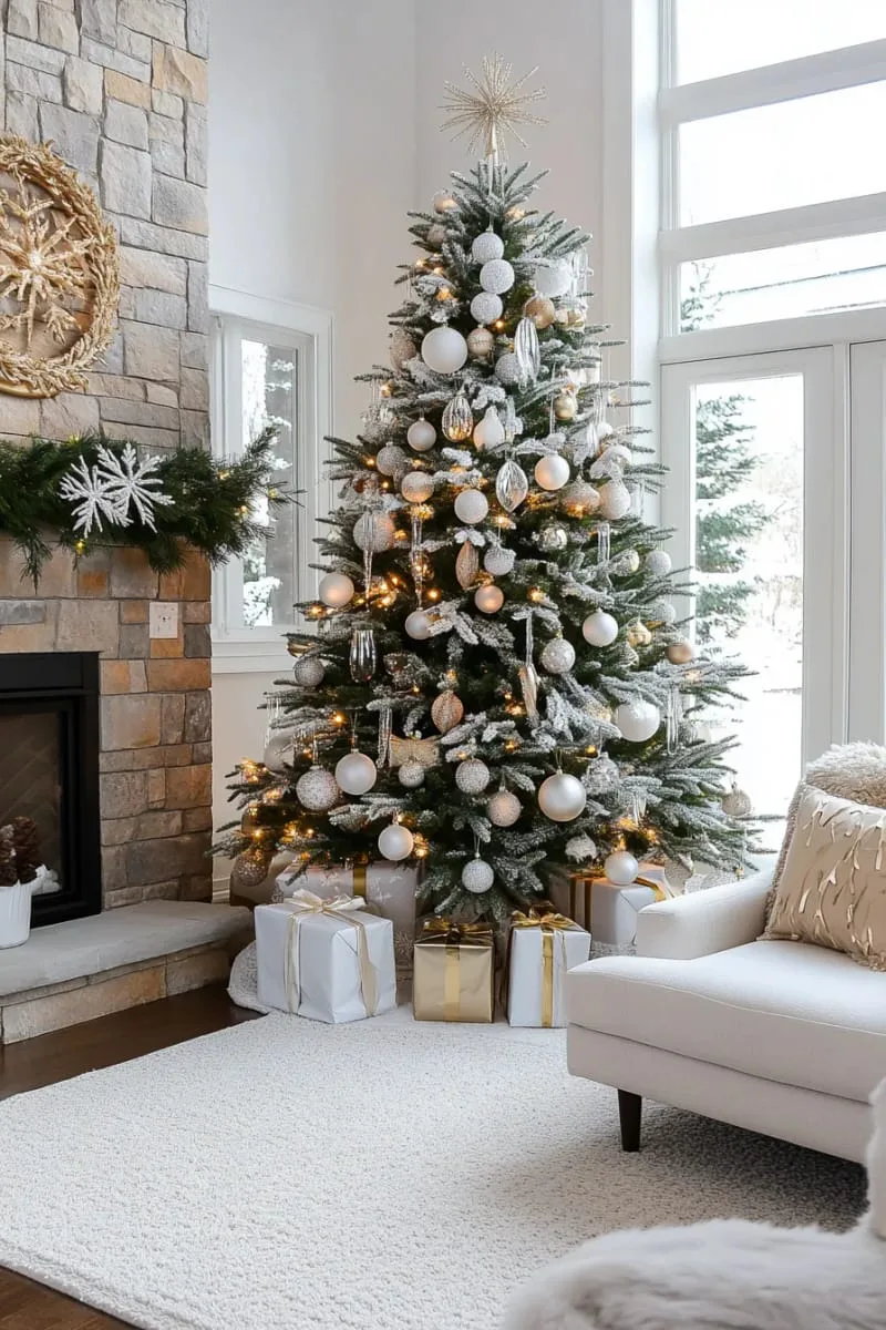 31 Dreamy Christmas Tree Decorations for a Unique Festive Touch 62 glass icicles and snowy branches for an enchanted forest tree 1