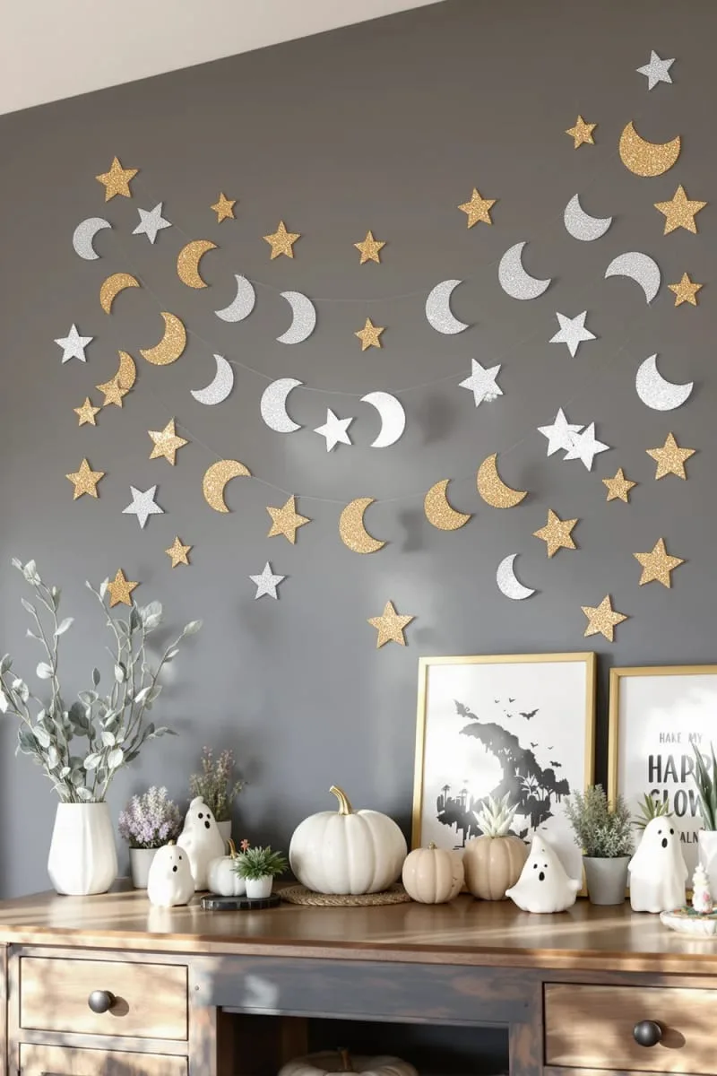 glittery crescent moon and star garlands 1