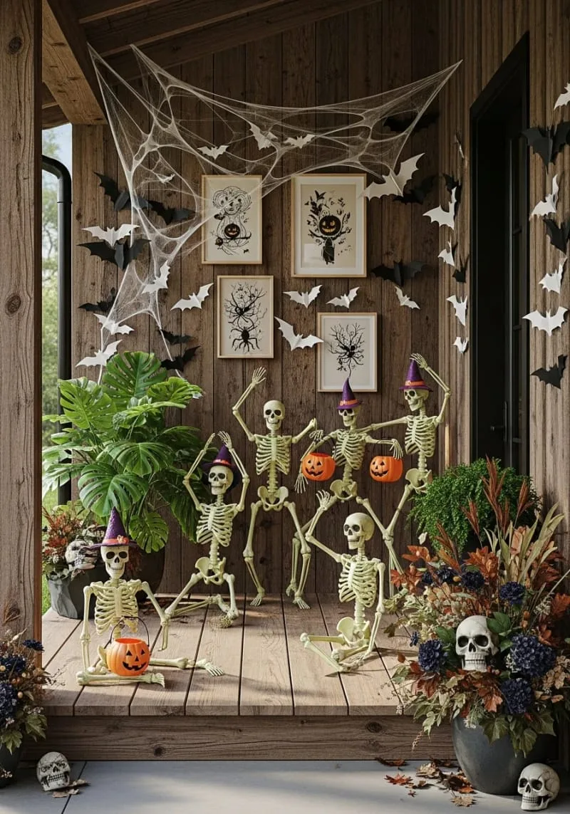 glow-in-the-dark skeletons arranged in playful dance poses 1