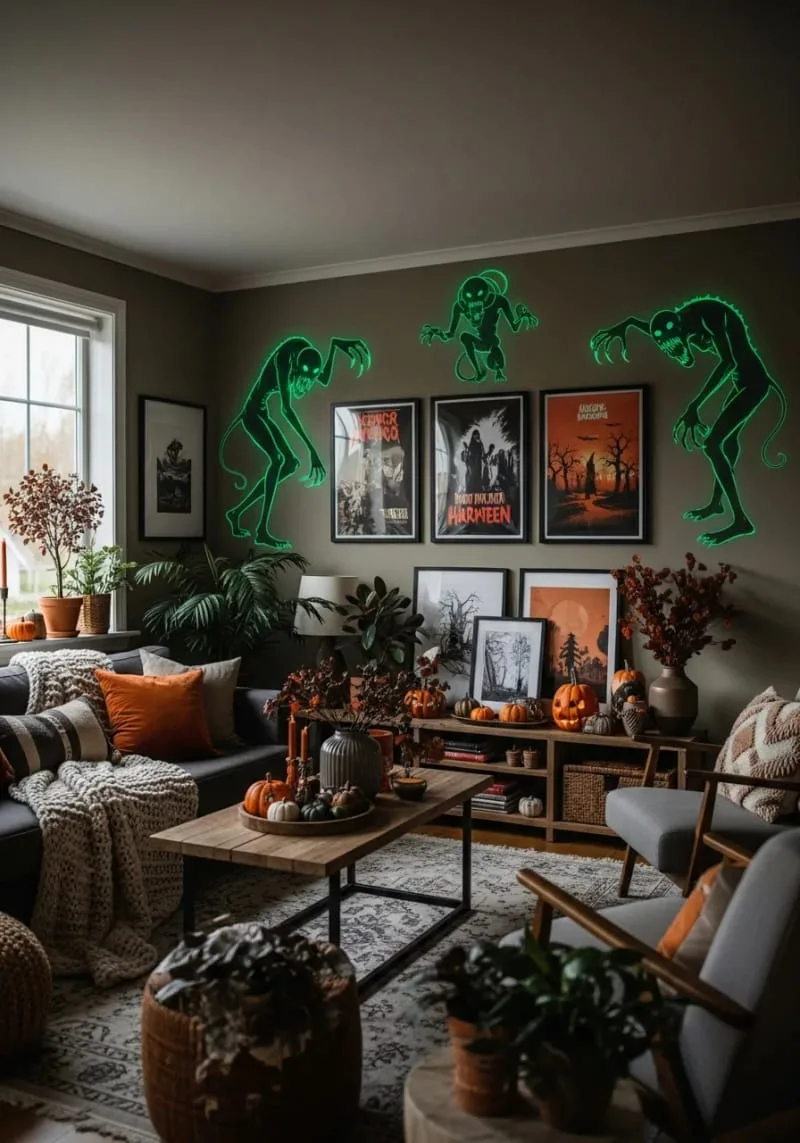 glow-in-the-dark wall silhouettes of monstrous creatures 1