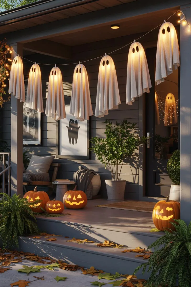 glowing ghost garlands crafted from cheesecloth and string lights 1