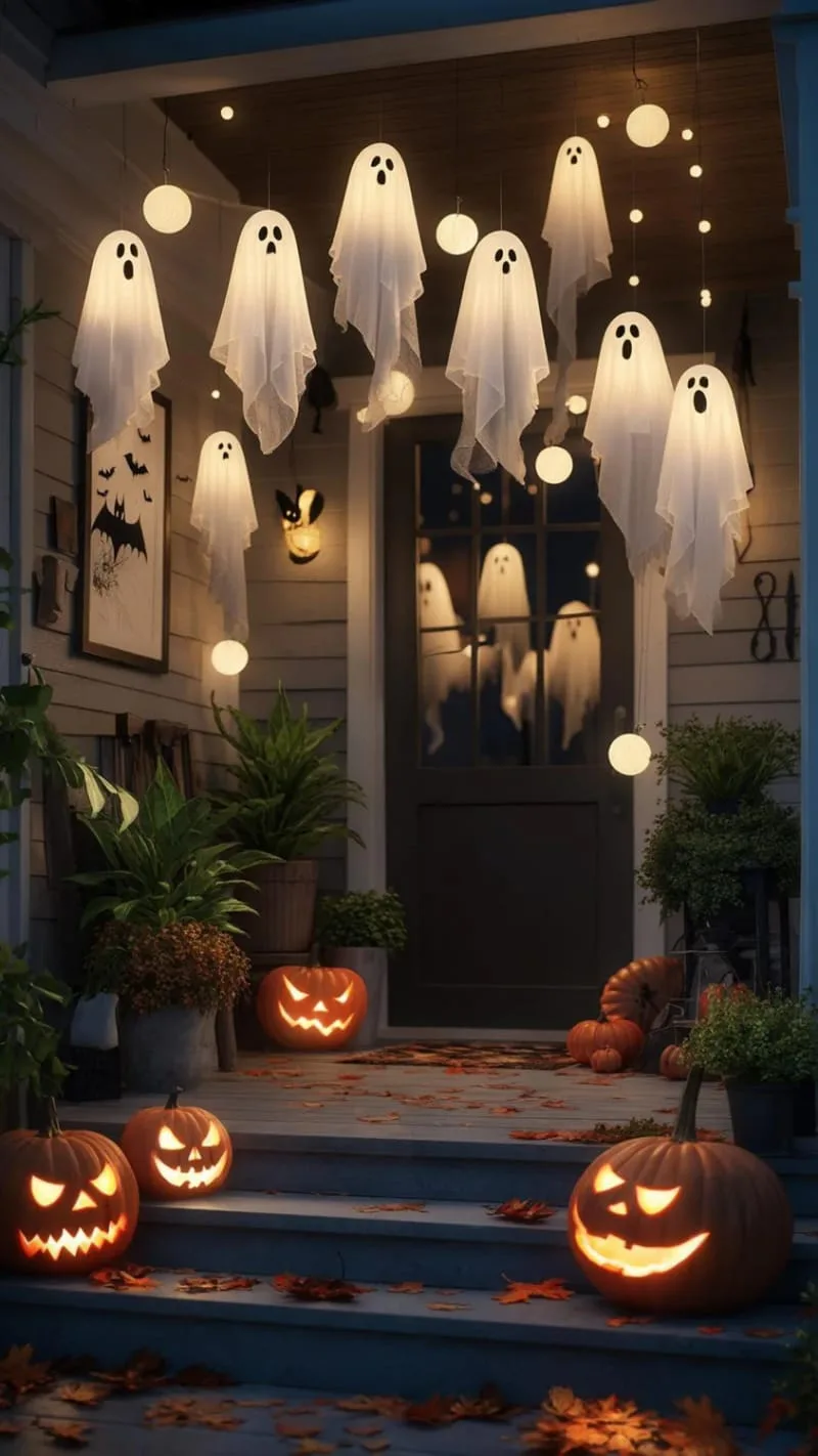 glowing ghost garlands crafted from cheesecloth and string lights 1