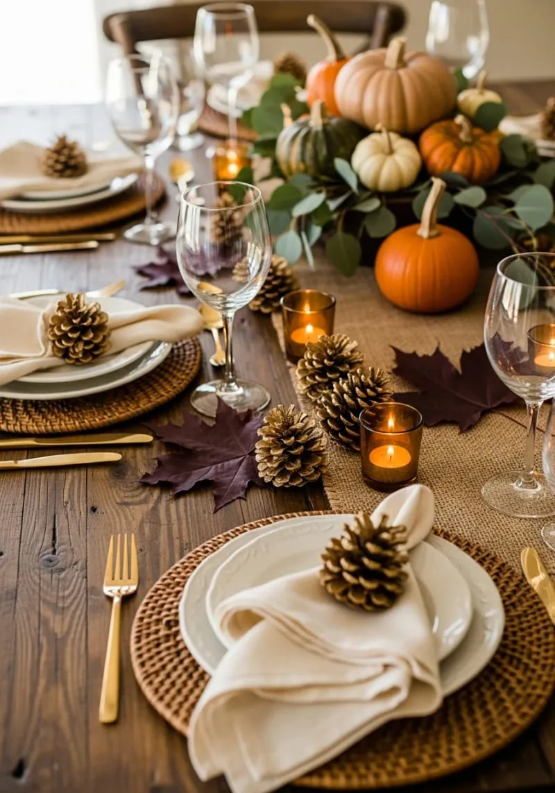 gold spray-painted pinecones as table scatter 1