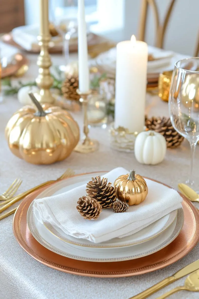 gold spray-painted pinecones as table scatter 1