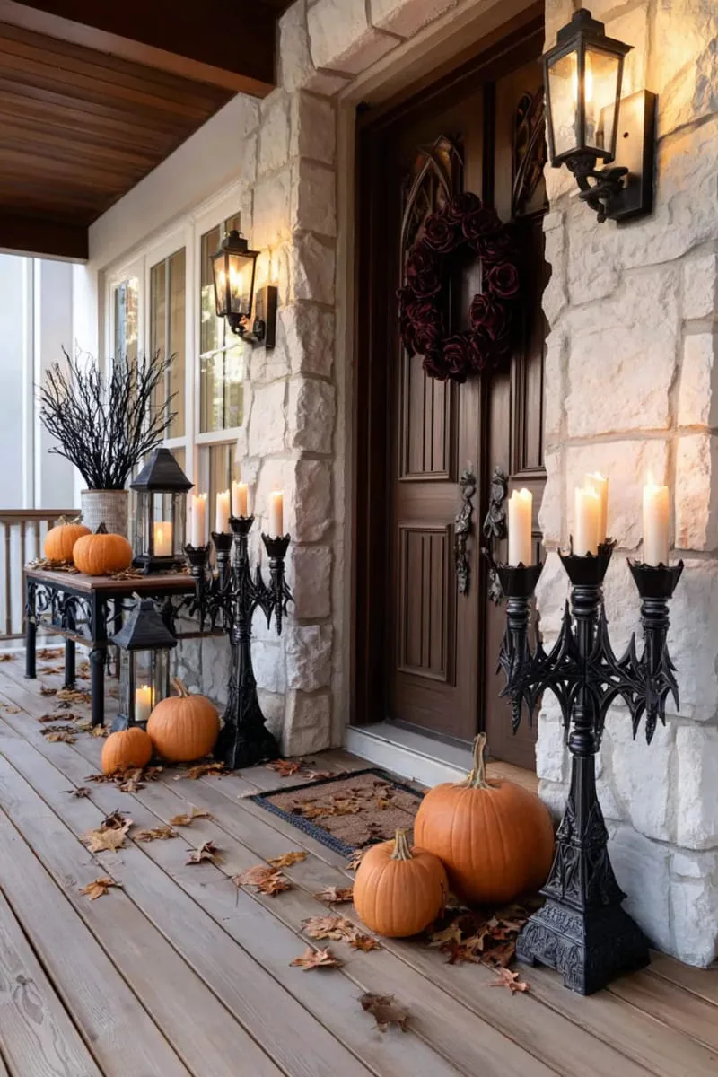 21 Halloween Porch Decorations: Ideas For A Unique Festive Entryway 20 gothic candelabras with flickering flameless candles 1