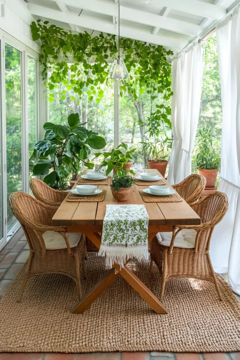 29 Unique Barndominium Interiors For Your Next Makeover 55 greenhouse dining area with glass roof and hanging plants 1