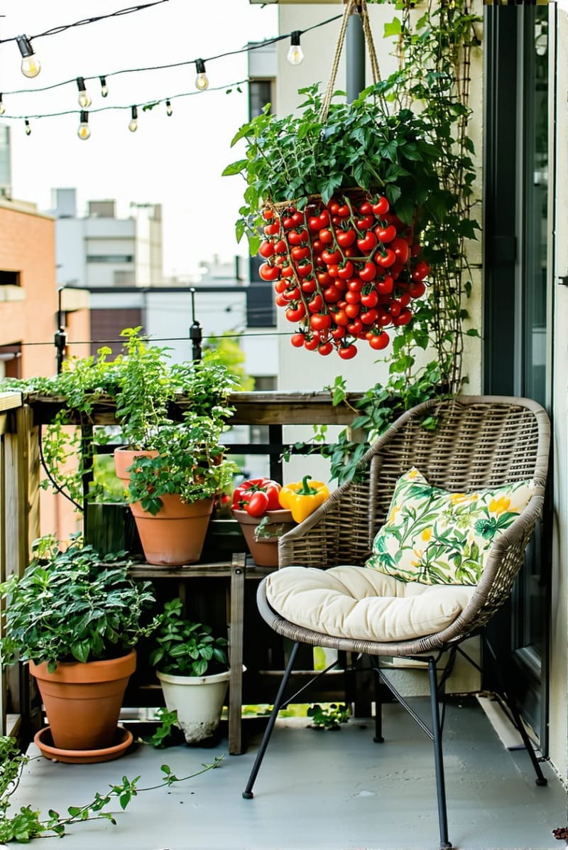grow cherry tomatoes and peppers in hanging baskets for urban farming flair 1