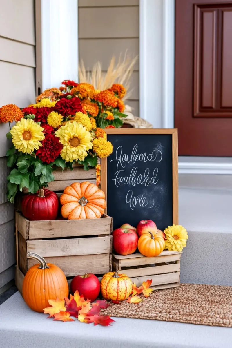 hand-lettered chalkboard propped against stacked apple crates 1 hand-lettered chalkboard propped against stacked apple crates 1