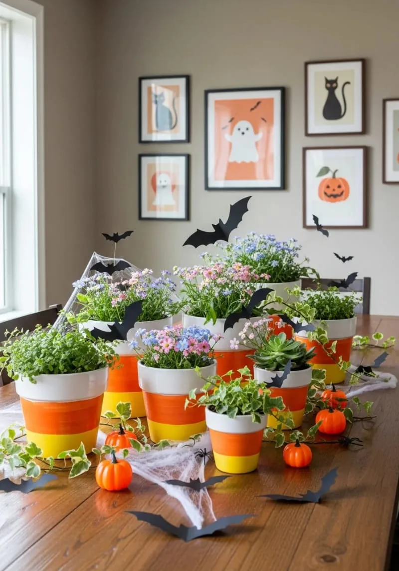 hand-painted candy corn flower pots 1