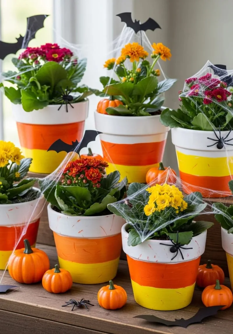 hand-painted candy corn flower pots 1