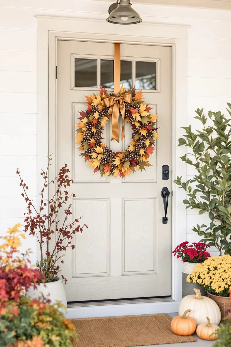 hand-painted pinecone wreath with copper accents 1