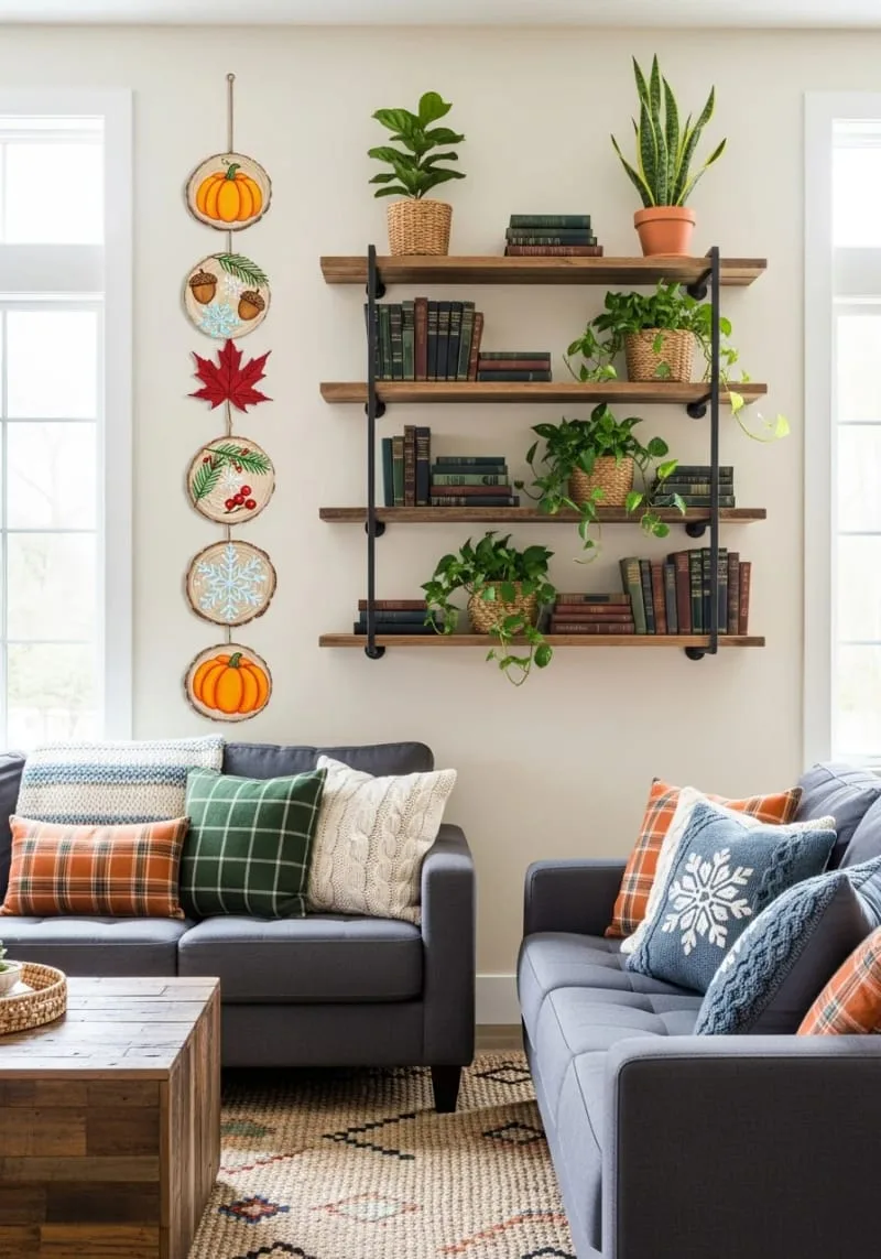 hand-painted wood slice garland with fall and winter motifs 1 hand-painted wood slice garland with fall and winter motifs 1