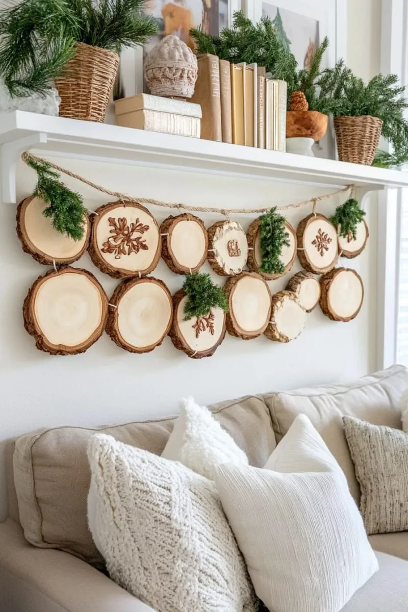 hand-painted wood slice garland with fall and winter motifs 1 hand-painted wood slice garland with fall and winter motifs 1
