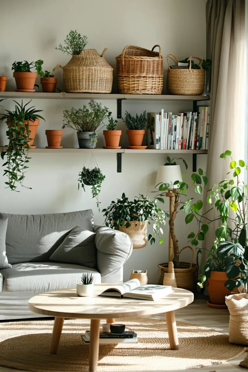 How to Decorate a Small Living Room on a Budget and In Style! 12 hang baskets as functional wall decor 1