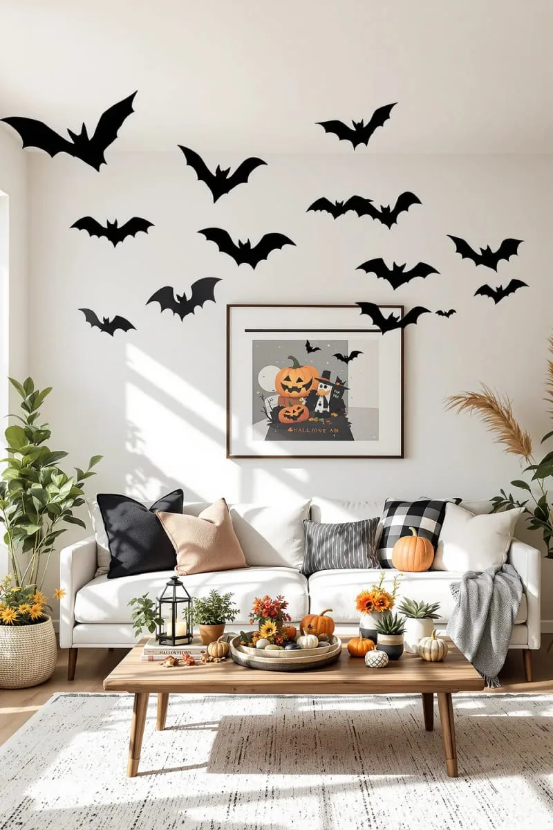 hanging bats made from felt and suspended from the ceiling 1