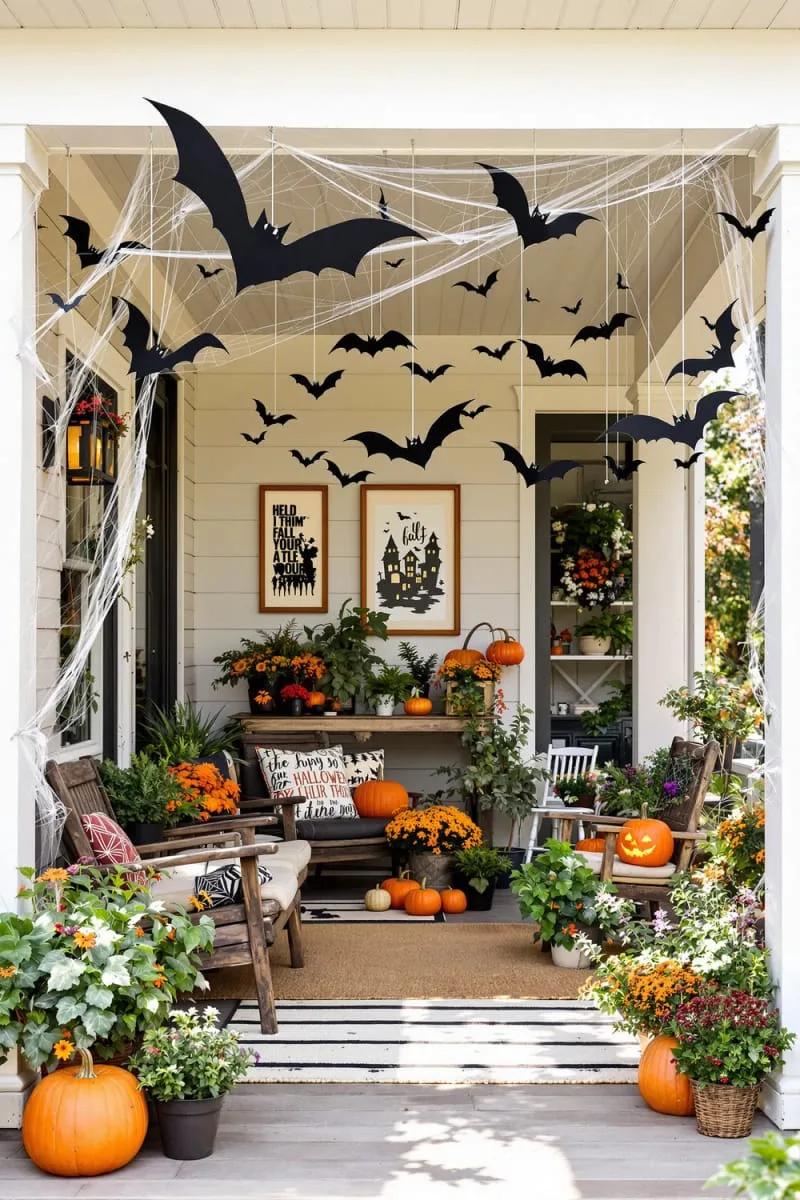 hanging bats made from felt and wire, fluttering in the breeze 1