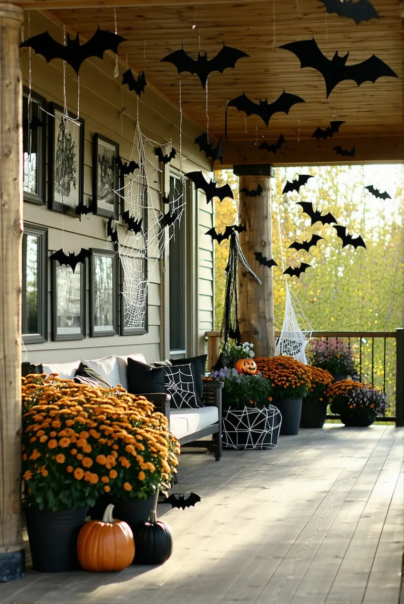 hanging bats made from felt and wire, fluttering in the breeze 1