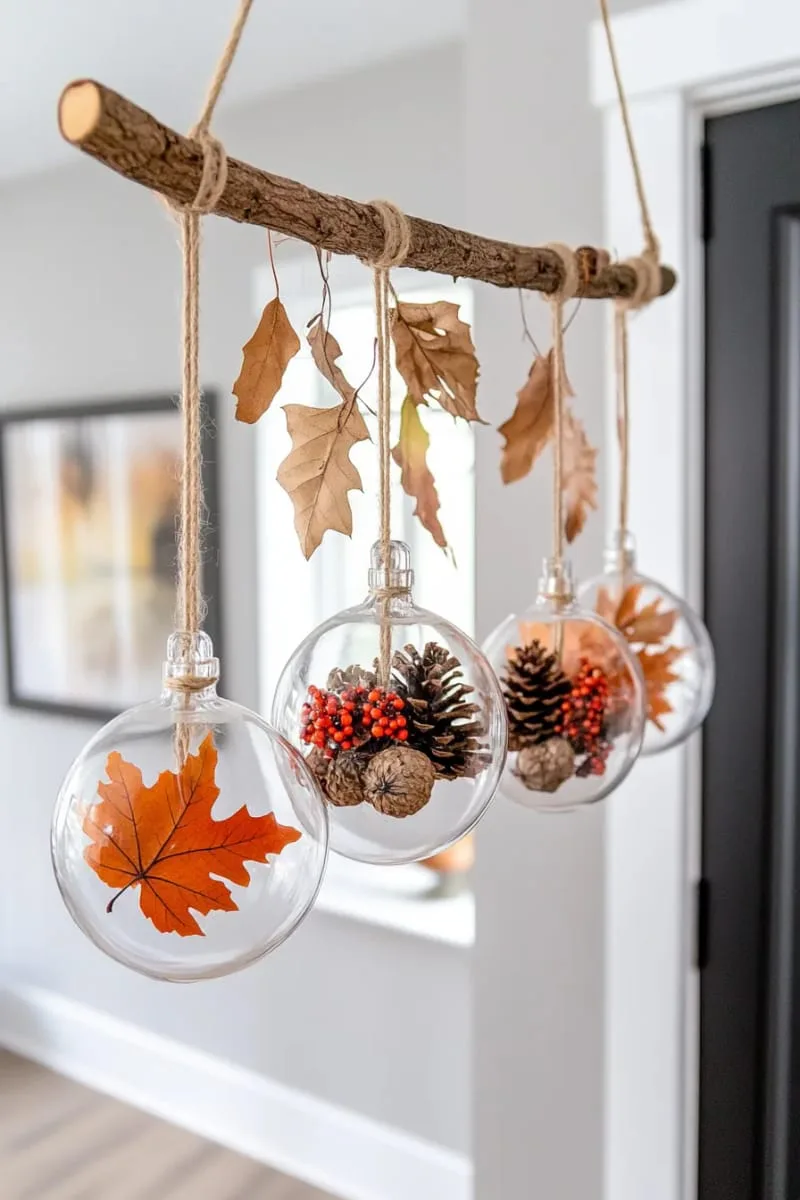 hanging cluster of clear ornaments with dried fall botanicals inside 1 hanging cluster of clear ornaments with dried fall botanicals inside 1