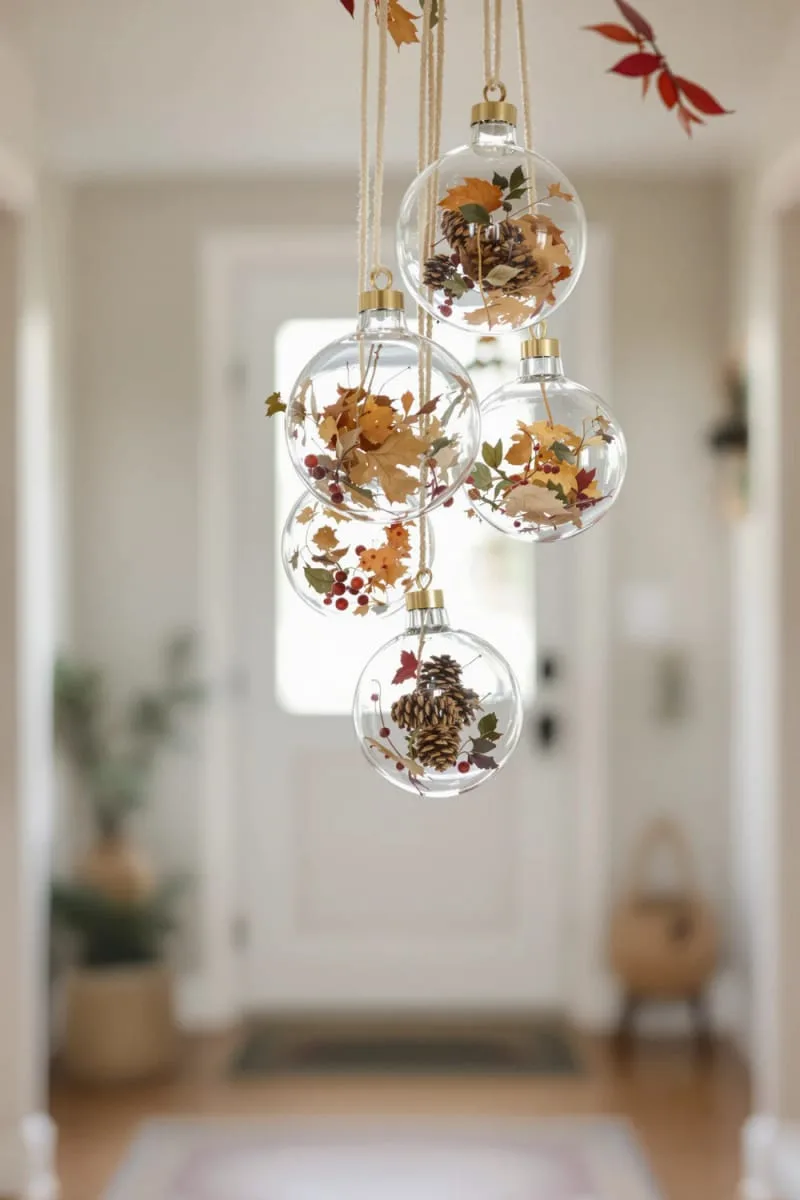 hanging cluster of clear ornaments with dried fall botanicals inside 1 hanging cluster of clear ornaments with dried fall botanicals inside 1