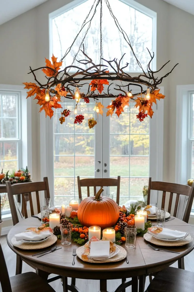 hanging fall leaf mobiles above the party space 1