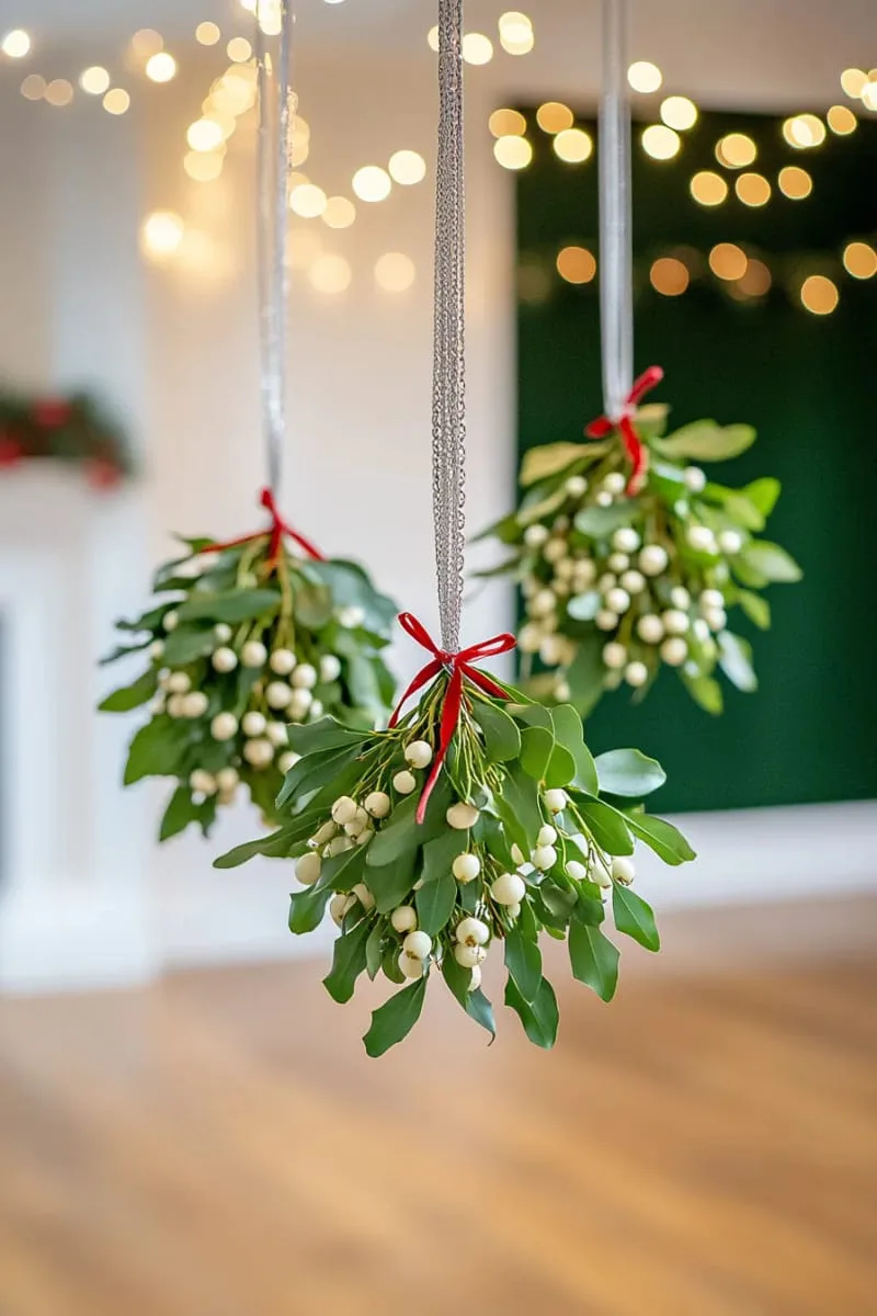 hanging mistletoe bouquets in ornate silver frames 1