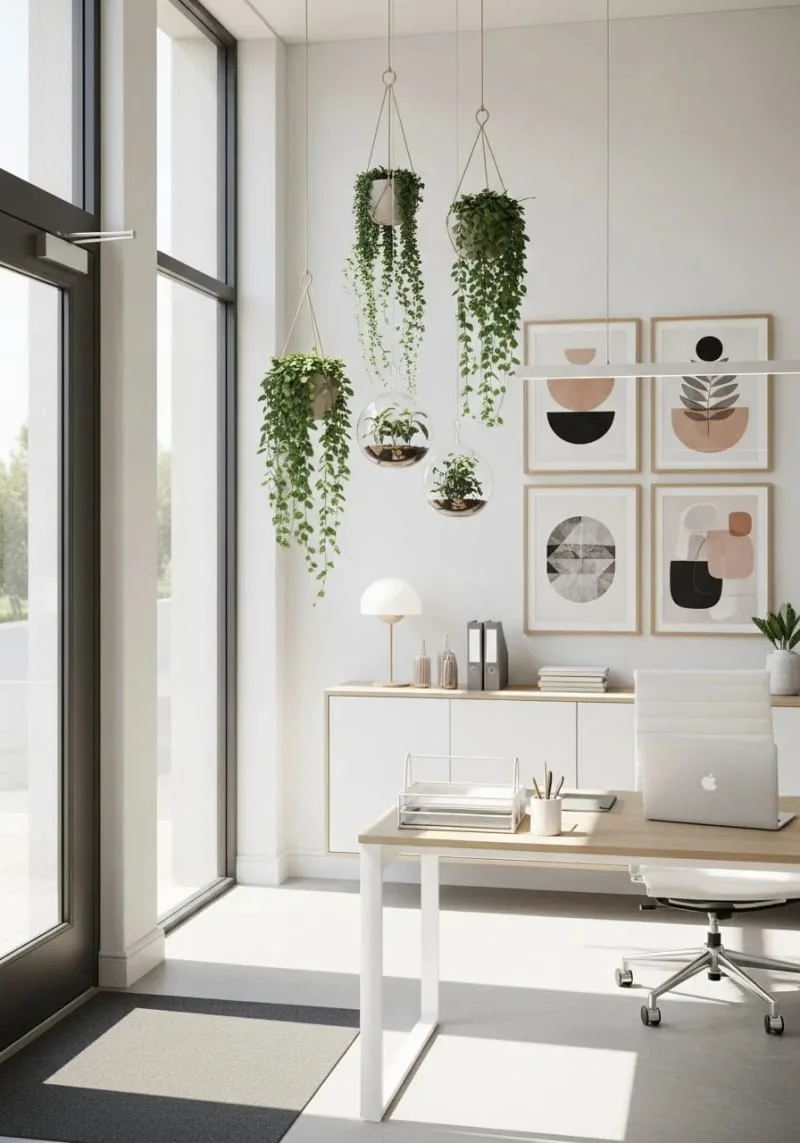 hanging planters and glass terrariums for vertical greenery 1