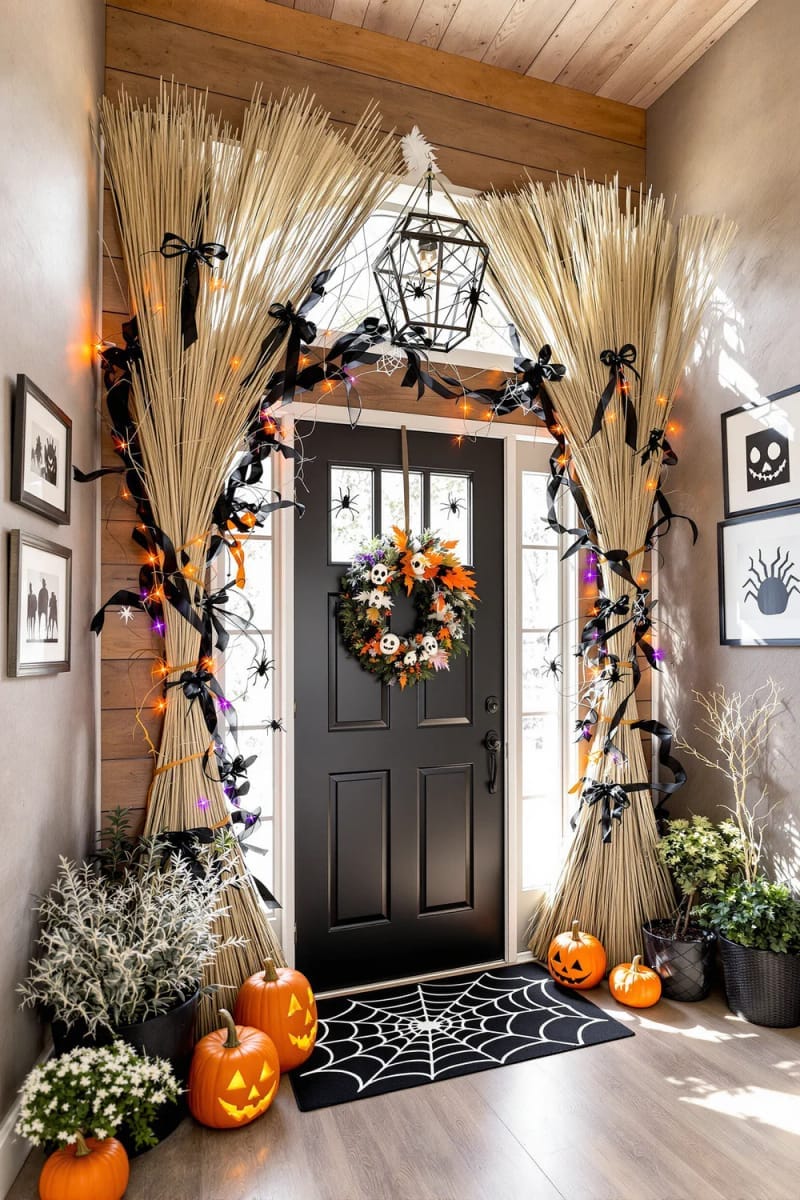 hanging upside-down broomsticks as a magical entryway arch 1