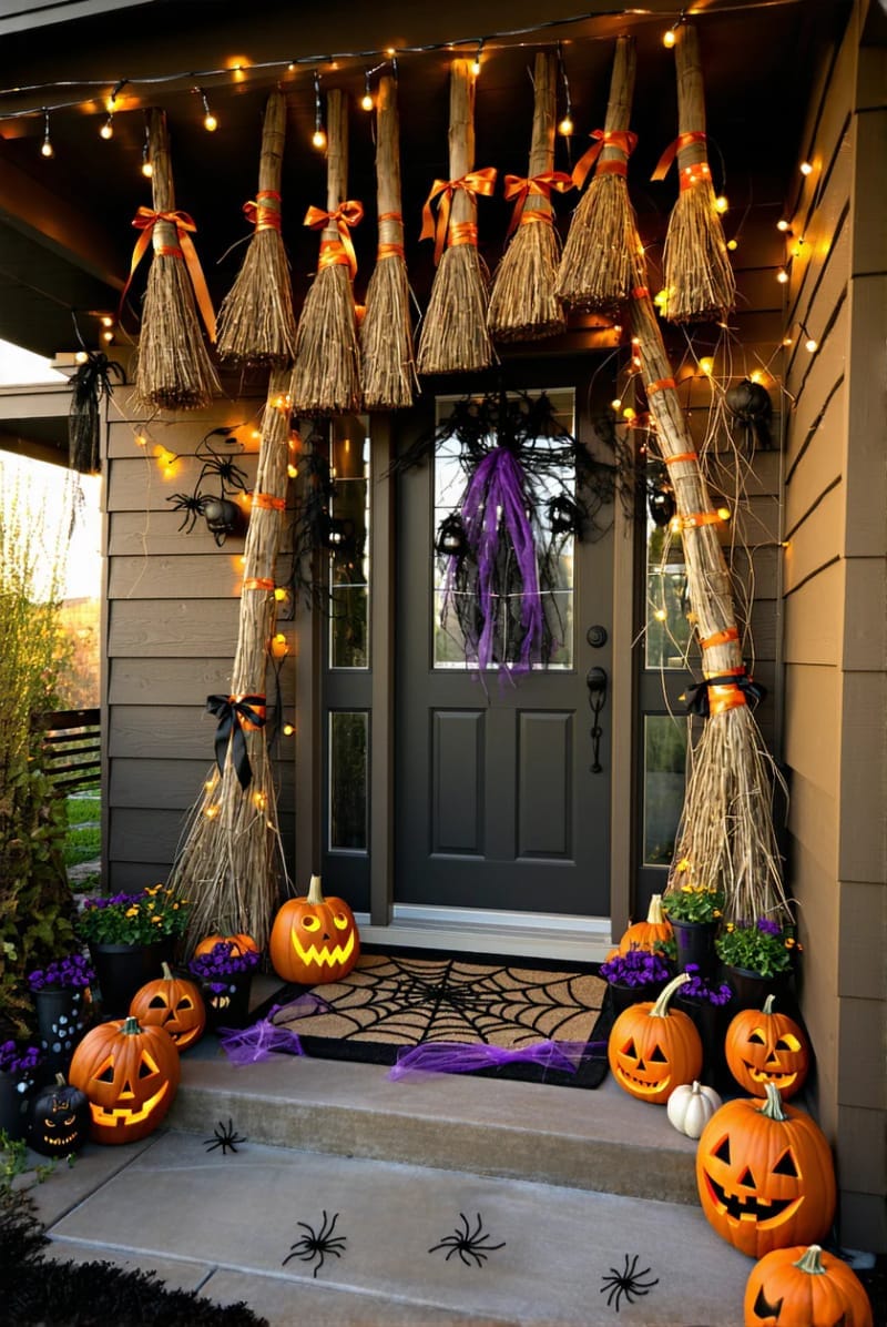 hanging upside-down broomsticks as a magical entryway arch 1
