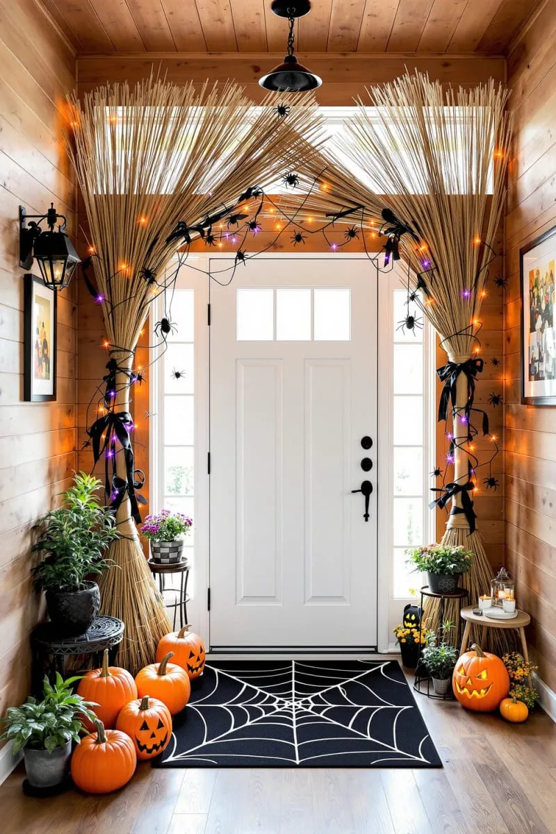 hanging upside-down broomsticks as a magical entryway arch 1