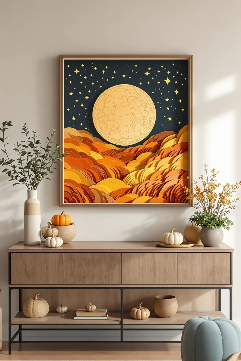 harvest moon shadowbox with layered paper fields 1