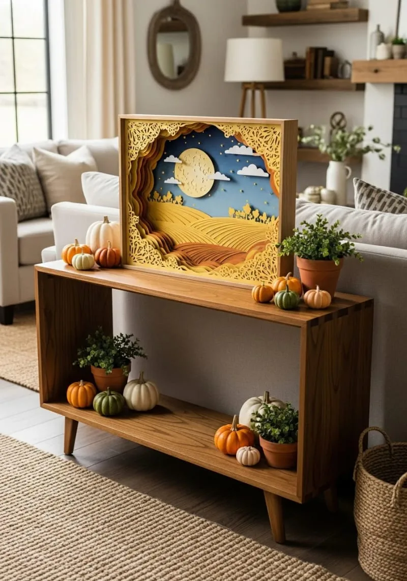 harvest moon shadowbox with layered paper fields 1