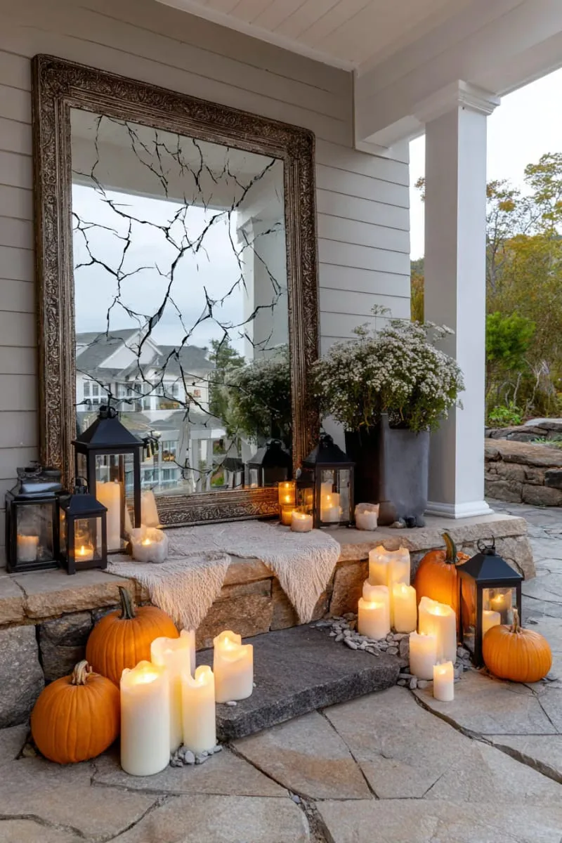 21 Halloween Porch Decorations: Ideas For A Unique Festive Entryway 46 haunted mirror with faux cracks and eerie reflections 1