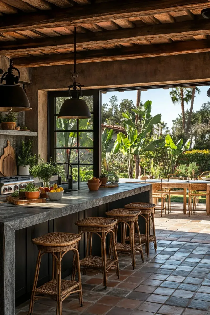 29 Unique Barndominium Interiors For Your Next Makeover 21 indoor-outdoor kitchen with sliding glass walls and rustic stone counters 1