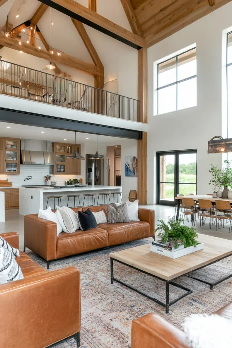 29 Unique Barndominium Interiors For Your Next Makeover 2 industrial farmhouse loft with exposed beams and weathered steel accents 1