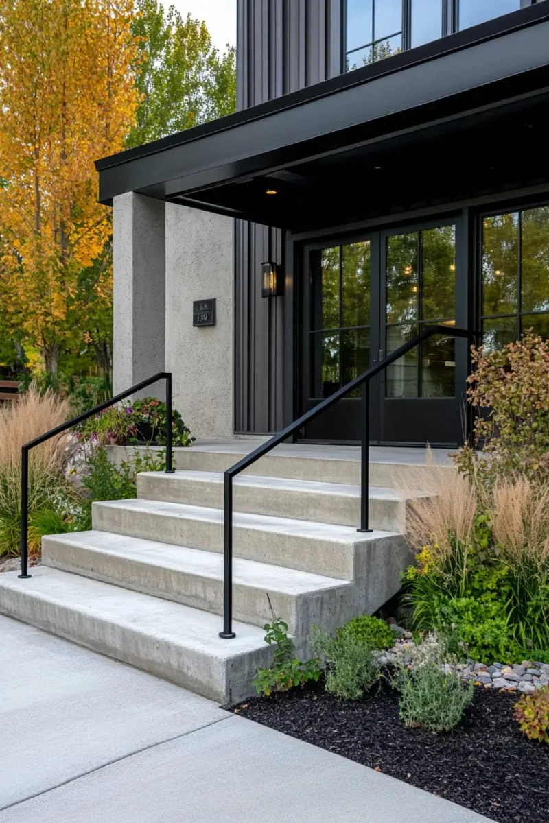 industrial modern look with corrugated metal siding and concrete steps 1