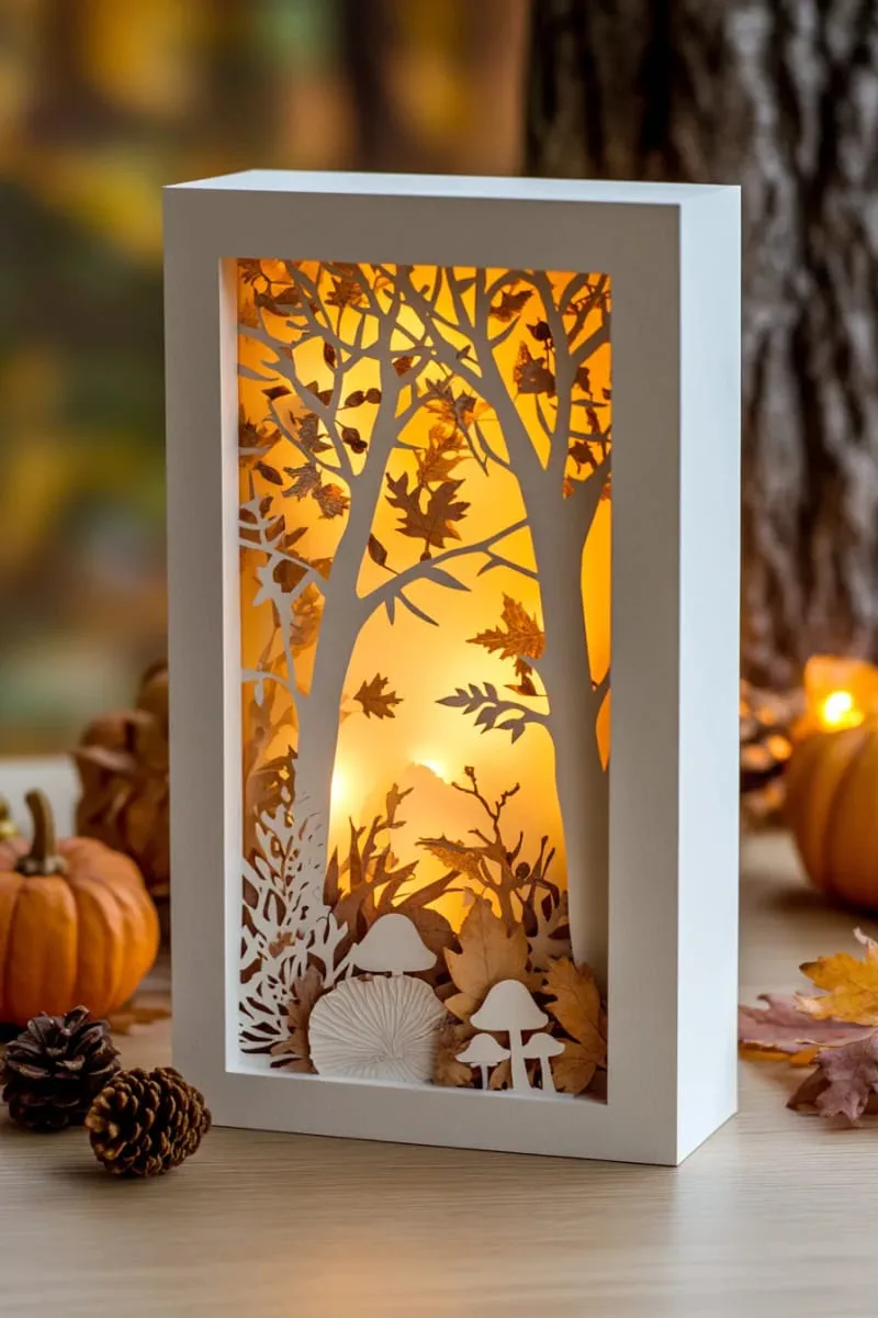 intricate paper cutout shadow box scenes of fall forests 1
